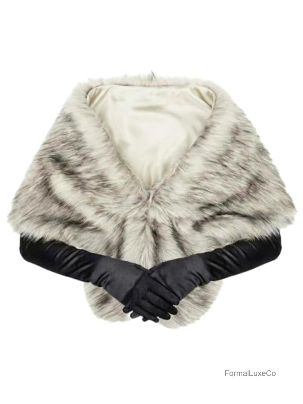 Faux Fur Shawl and Satin Gloves Set